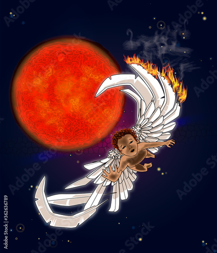 icarus who flew too close to the sun after imprisonment with wax wings and then drown.