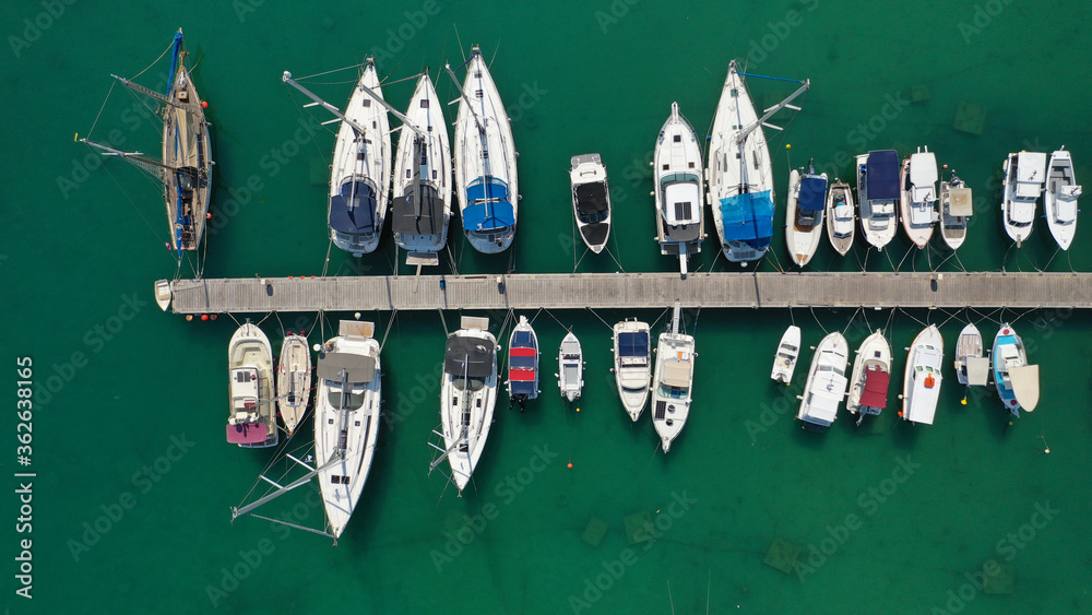 Aerial drone panoramic photo of picturesque port and main town of Aigina island, Saronic gulf, Greece Aerial drone panoramic photo of picturesque port and main town of Aigina island, Saronic gulf, Greece