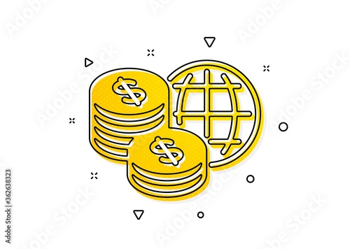 Global markets sign. World money icon. Internet payments symbol. Yellow circles pattern. Classic world money icon. Geometric elements. Vector