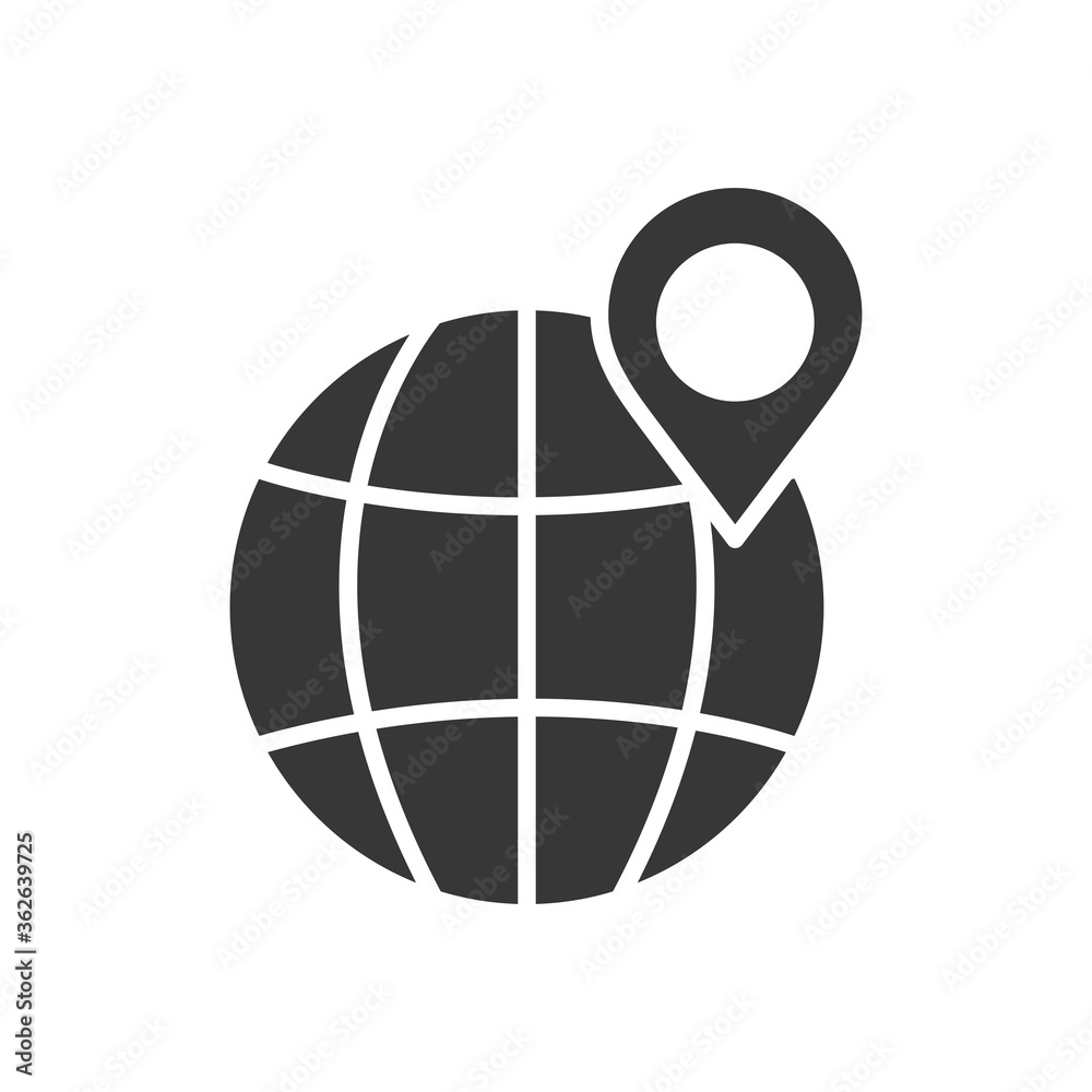 global sphere with location pin icon, silhouette style global sphere with location pin icon, silhouette style