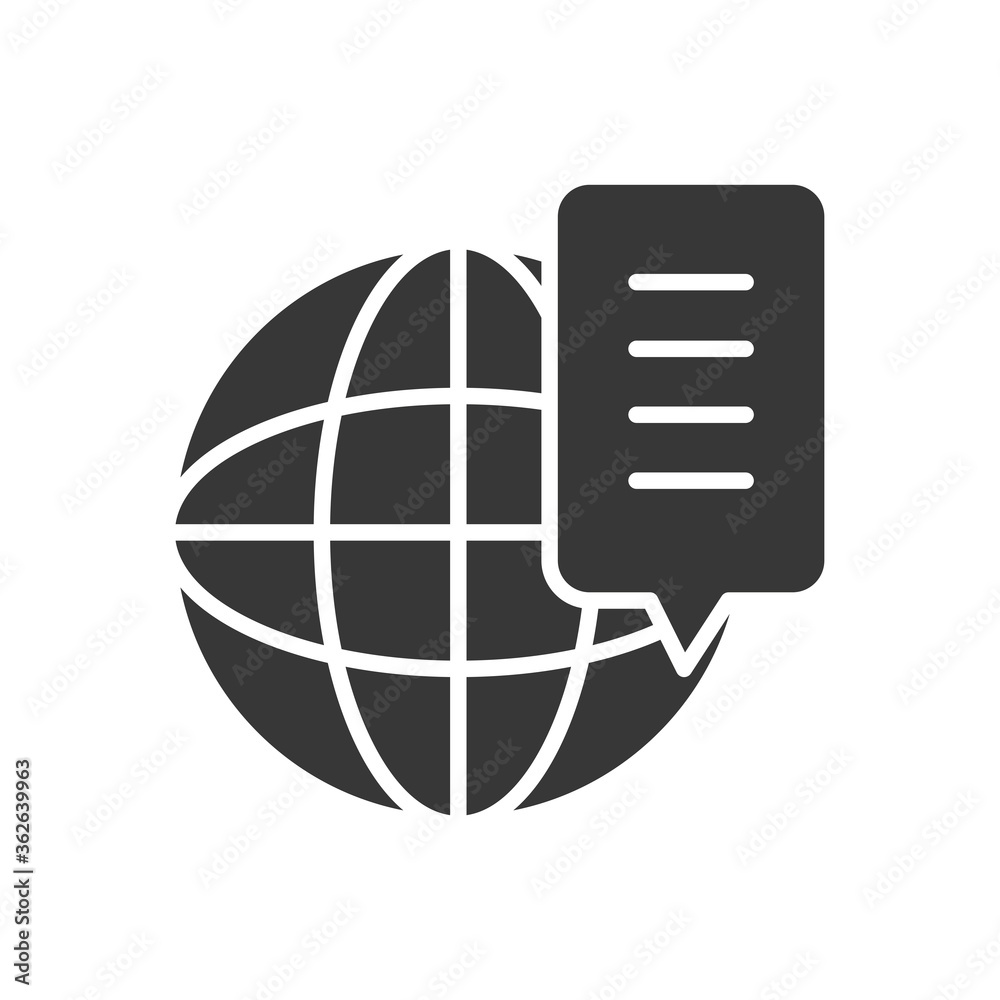global sphere and speech bubble icon, silhouette style global sphere and speech bubble icon, silhouette style