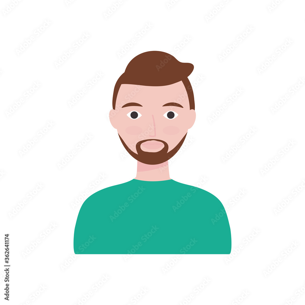 avatar man with beard, flat style