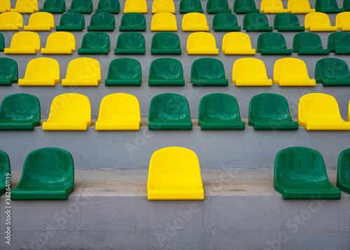 colorful stadium seats, social distancing for one person