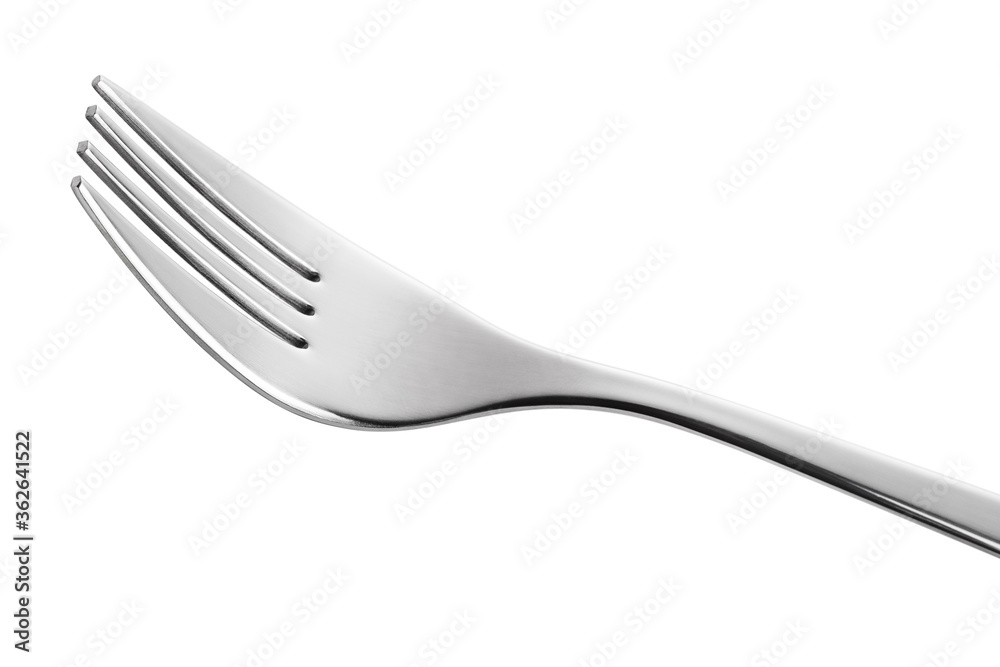 Silver or steel fork close-up, isolated on white background Silver or steel fork close-up, isolated on white background