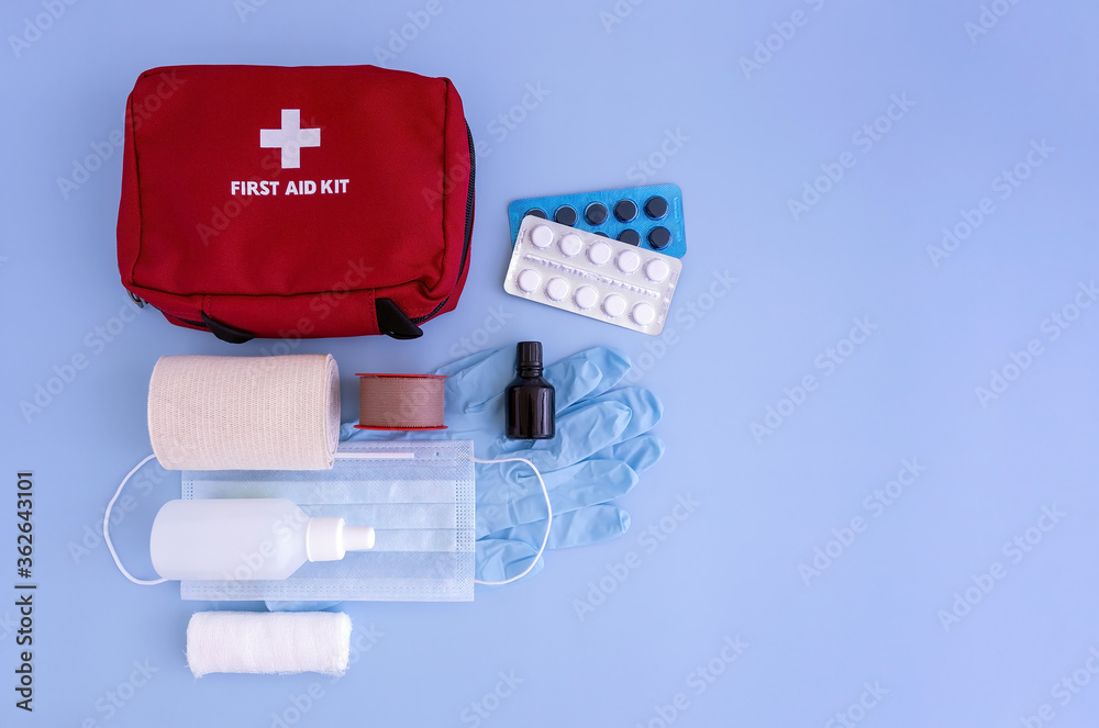 first aid kit, bandages, hydrogen peroxide, bandaid, iodine, medical