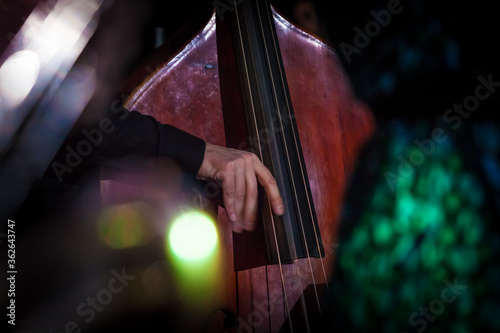 Canvas Print Double-bass fragment in jazz concert stage