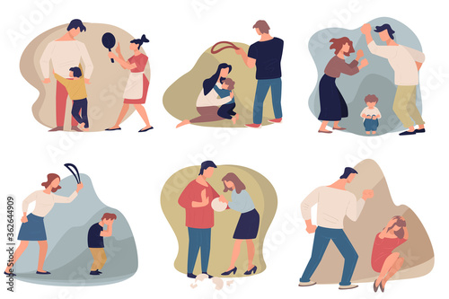 Domestic violence and aggression in families, people quarreling
