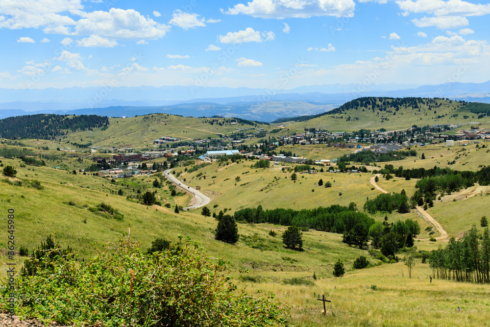 Overview of Cripple Creek, Colorado in Summer.
