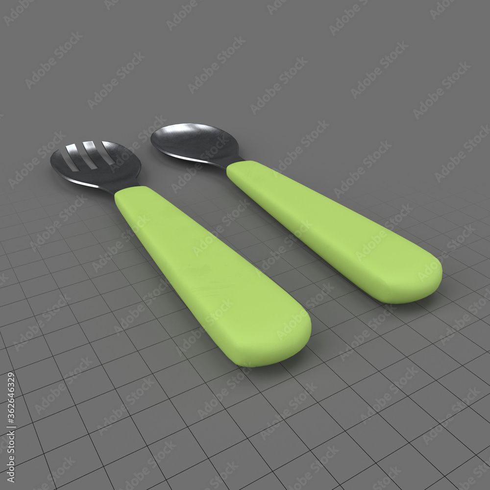 Child's spoon and fork Stock 3D asset | Adobe Stock