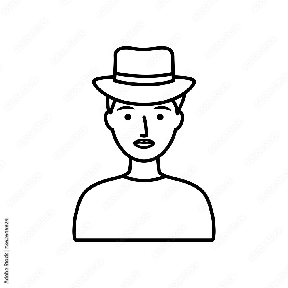 avatar man wearing a hat, line style
