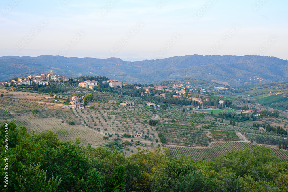hill view of the village of Radda in Chianti in Tuscany Italy
