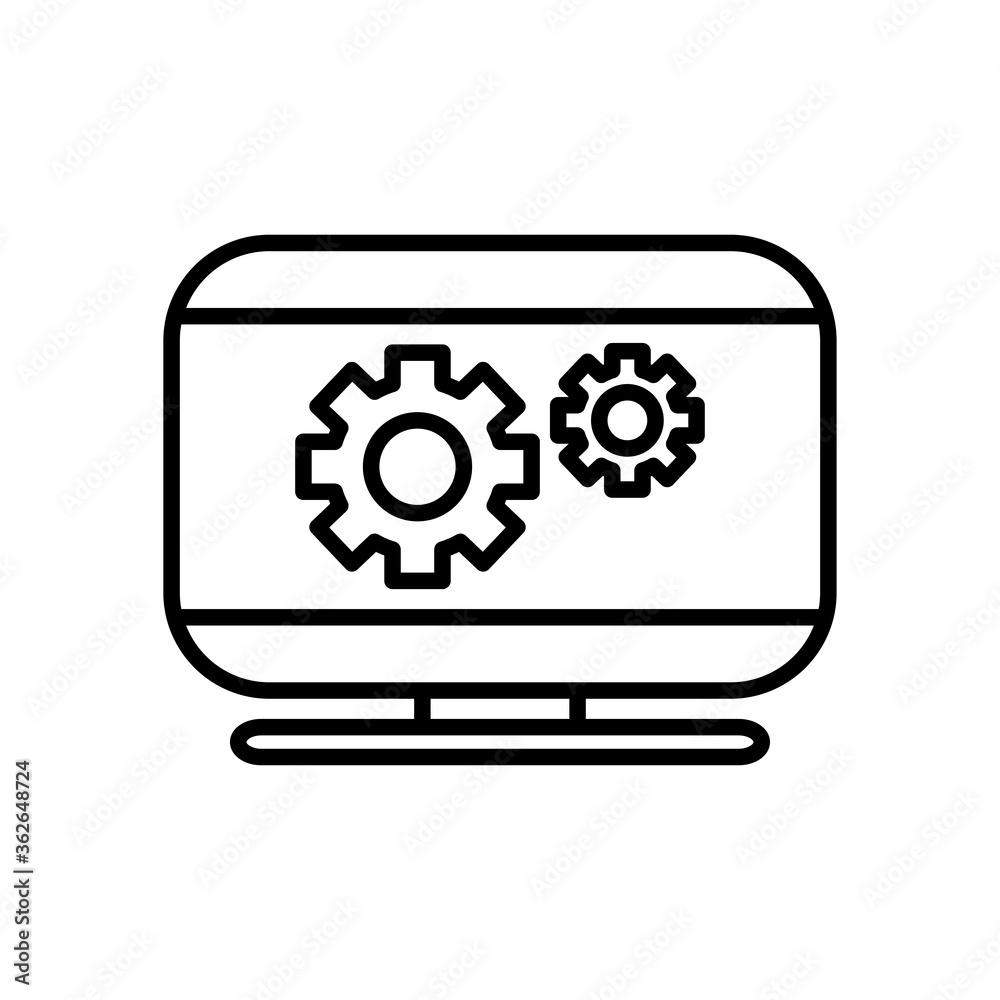 support service concept, computer with gear wheels on screen, line style support service concept, computer with gear wheels on screen, line style