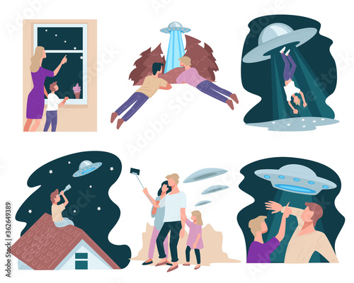 Interaction of ufo and people, abduction of flying saucer