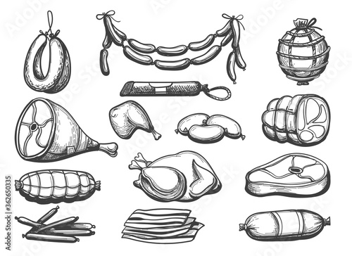 Hand Drawn Meat Food Set