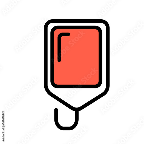 Blood bag, minimal black and white outline icon. Flat vector illustration. Isolated on white background.