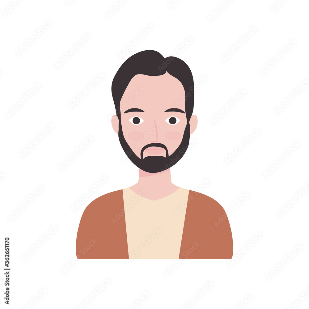cartoon adult man with beard, flat style cartoon adult man with beard, flat style