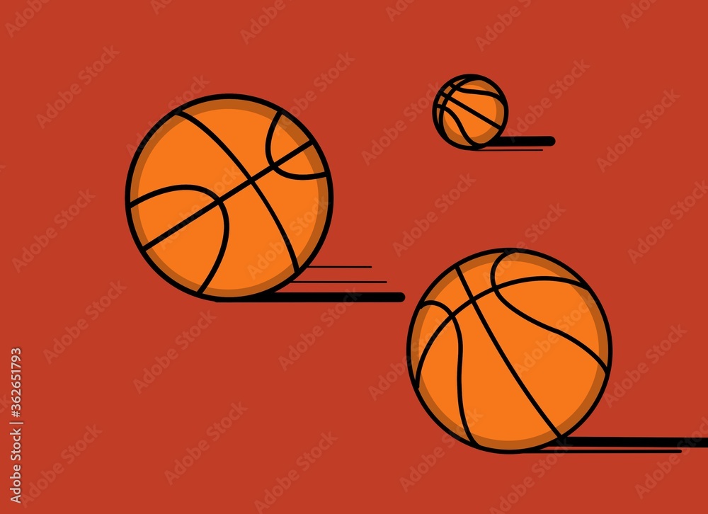 Basketball ball style cartoon illustration pattern on red color, sport equipment activity 