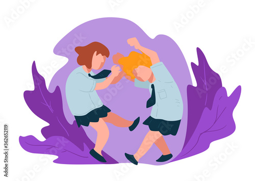 Children having fight, punching small girls at school