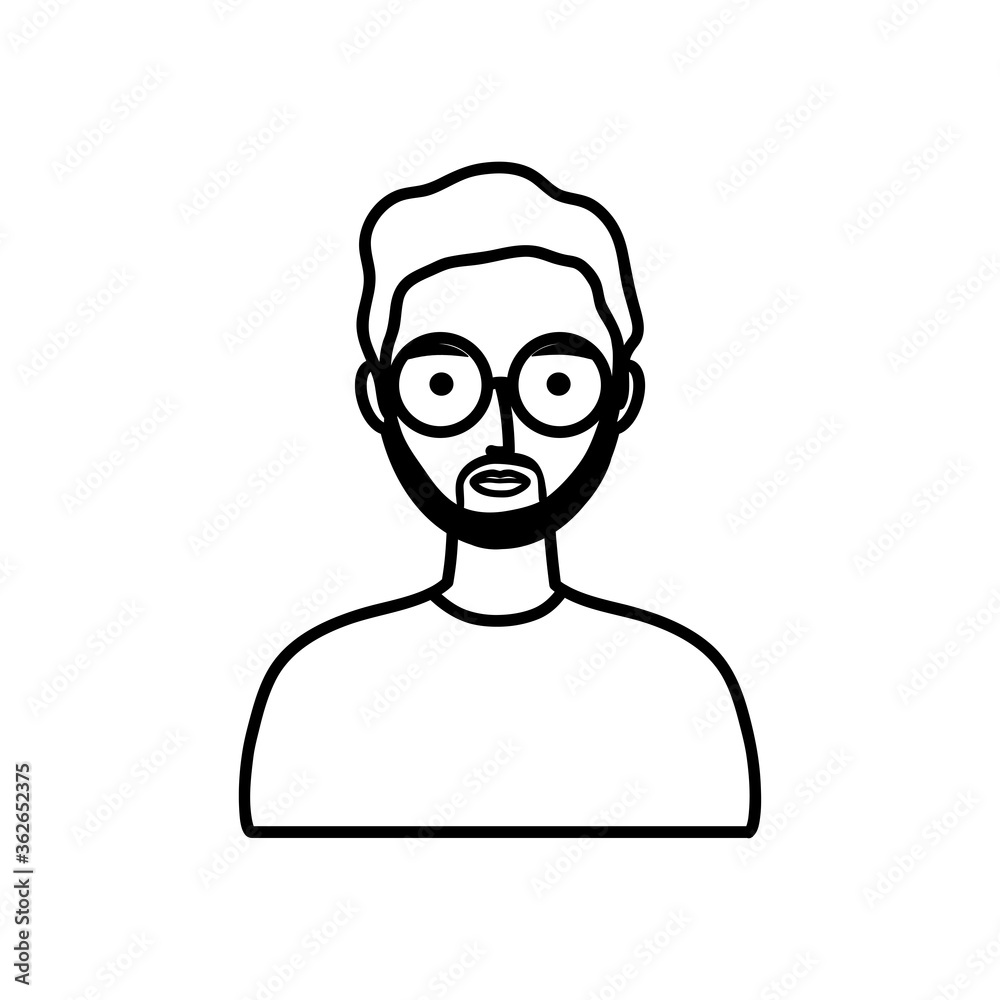 cartoon hipster man wearing round glasses, line style
