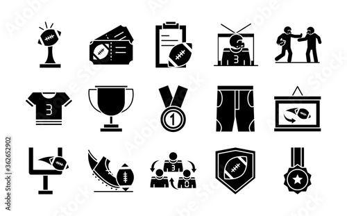american football game sport professional and recreational icons set silhouette design icon