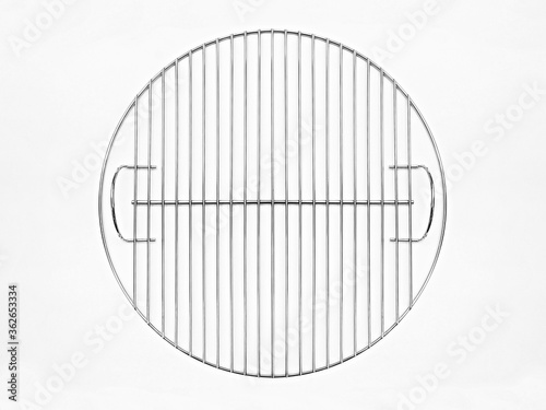 Generic clean and new circular BBQ grill shot from above and isolated in a seamless white studio.