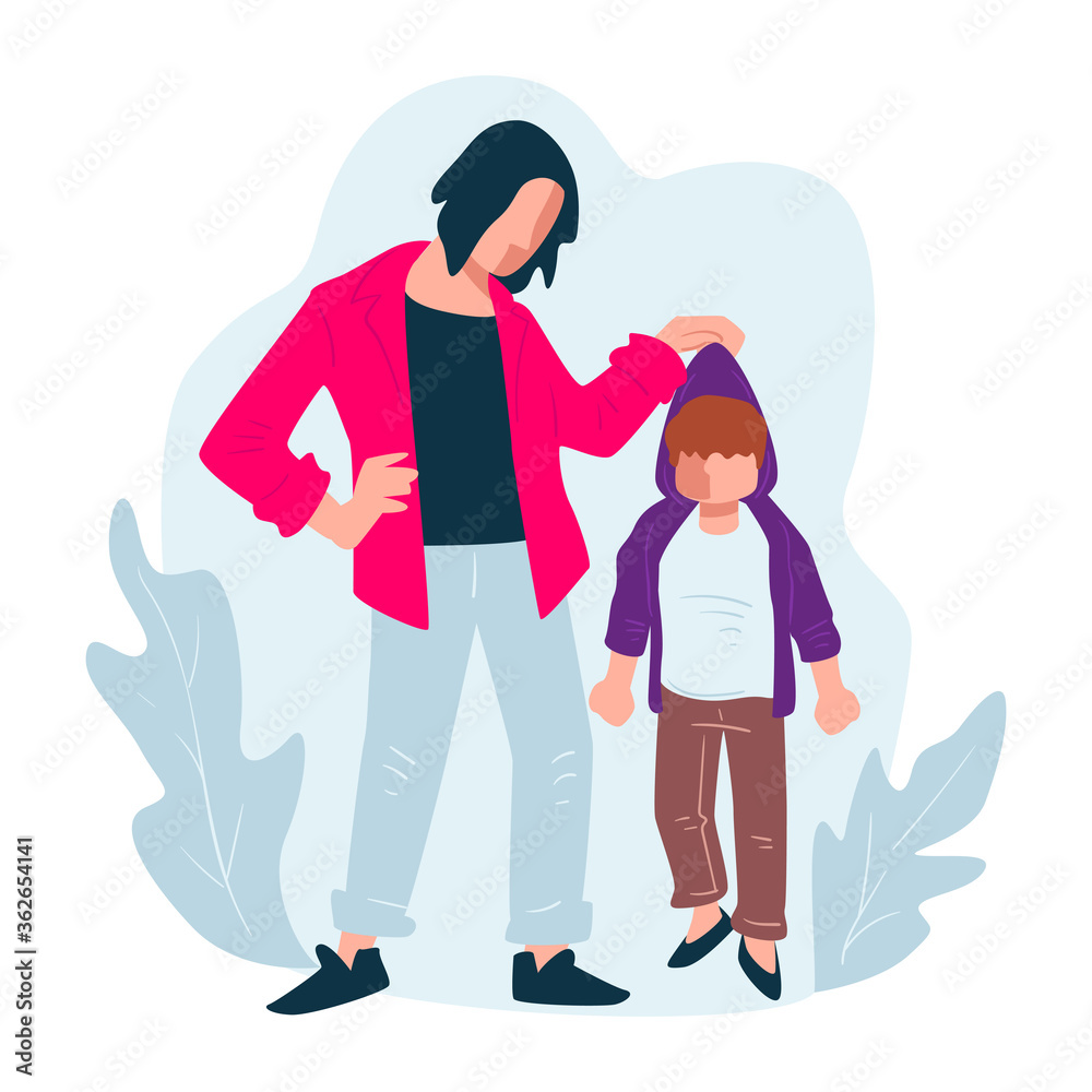 Mom punishing misbehaving son, woman and disobedient kid Mom punishing misbehaving son, woman and disobedient kid