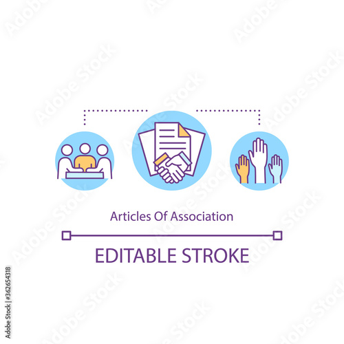 Articles of association concept icon. Business and corporate management. Company governance idea thin line illustration. Vector isolated outline RGB color drawing. Editable stroke