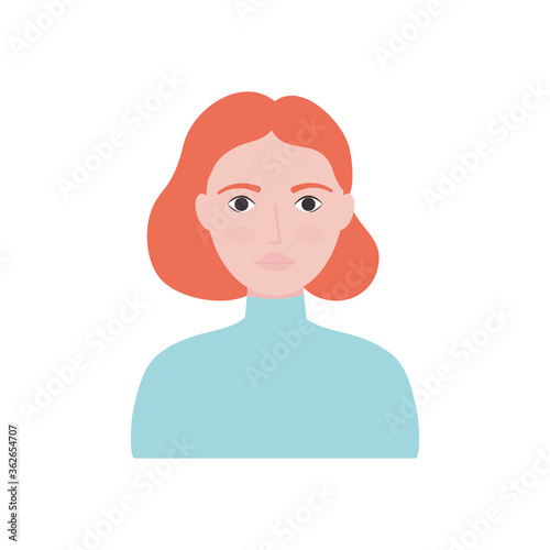 avatar woman with short hair icon, flat style