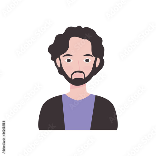 avatar young man with beard icon, flat style