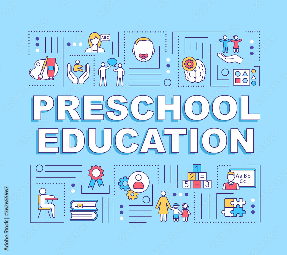 Preschool education word concepts banner. Early childhood. Toddlers