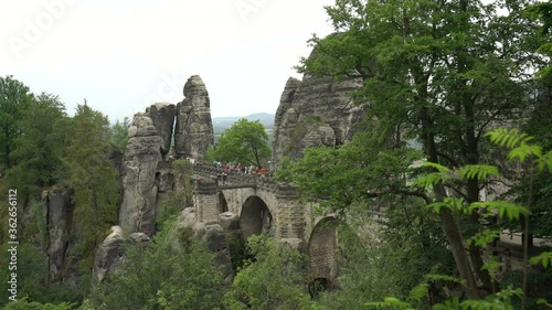 Bastei bridge and rocks at Saxon Switzerland National Park in Germany