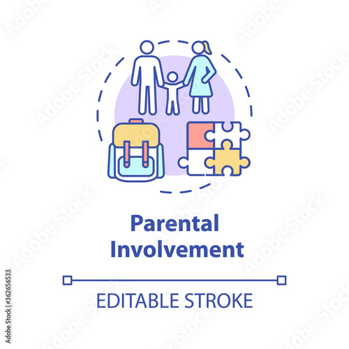 Parental involvement concept icon. Early childhood. Parenting. Parents engagement in child education idea thin line illustration. Vector isolated outline RGB color drawing. Editable stroke