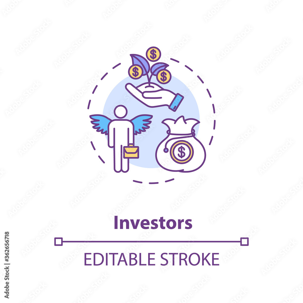 Investors concept icon. Business profit. Corporate and financial management. Money successful investment idea thin line illustration. Vector isolated outline RGB color drawing. Editable stroke