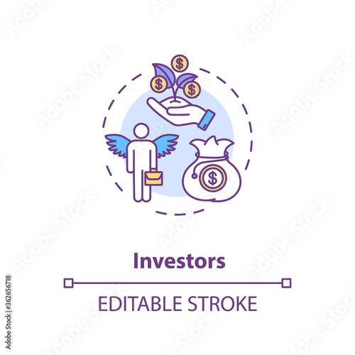 Investors concept icon. Business profit. Corporate and financial management. Money successful investment idea thin line illustration. Vector isolated outline RGB color drawing. Editable stroke