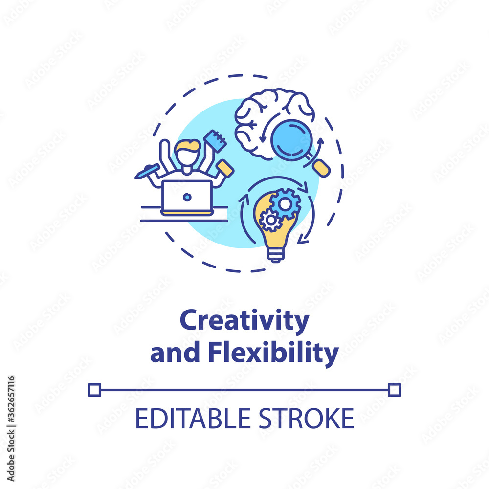 Creativity and flexibility concept icon. Businessman multitasking. Good lawyer requirement. Creative thinking idea thin line illustration. Vector isolated outline RGB color drawing. Editable stroke Creativity and flexibility concept icon. Businessman multitasking. Good lawyer requirement. Creative thinking idea thin line illustration. Vector isolated outline RGB color drawing. Editable stroke