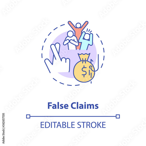 False claims concept icon. Common corporate crime. Financial fraud against government. American federal law idea thin line illustration. Vector isolated outline RGB color drawing. Editable stroke