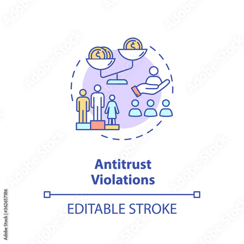 Antitrust violations concept icon. Anti competitive regulation. US common corporate crime. Competitive law idea thin line illustration. Vector isolated outline RGB color drawing. Editable stroke