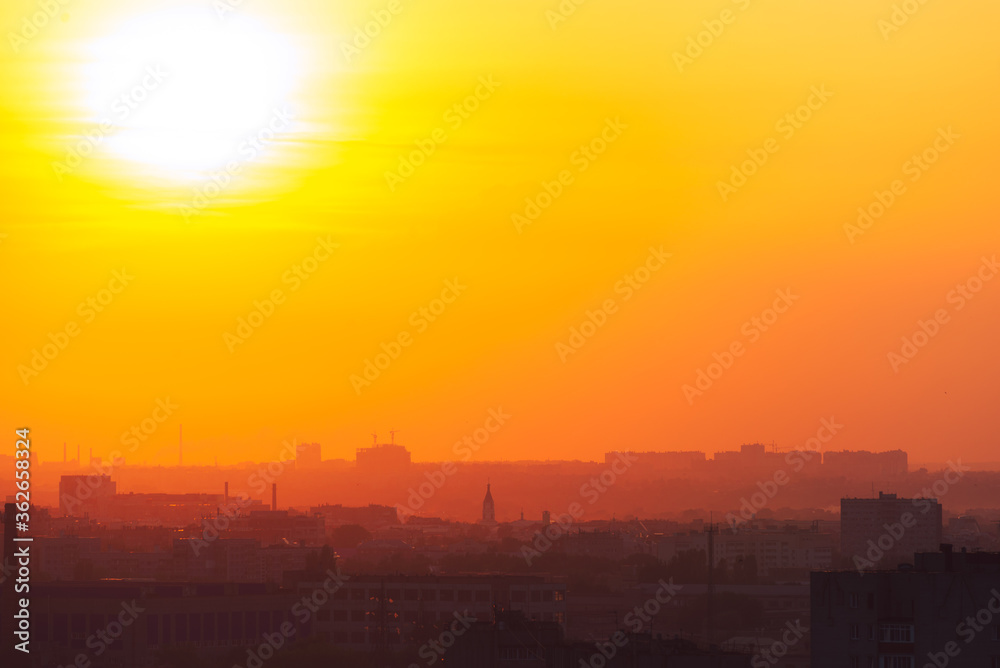 Beautiful orange sunset over the city of Ryazan in summer Beautiful orange sunset over the city of Ryazan in summer