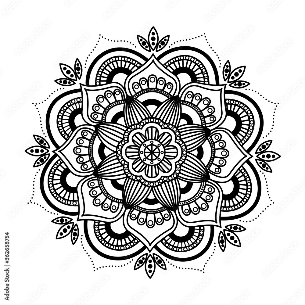 Vector mandala for coloring page. Decorative round pattern with lines, dots and circles