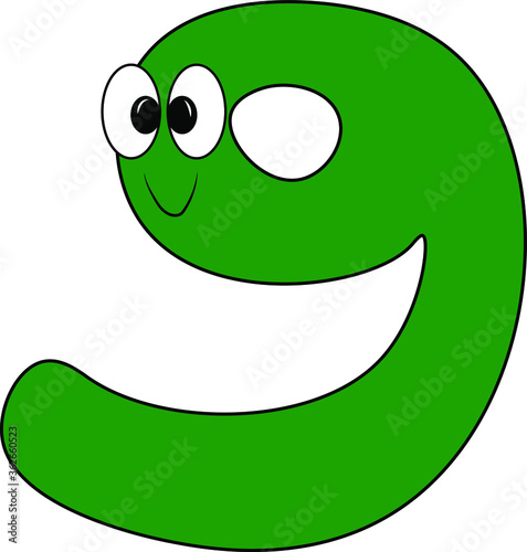 Obraz na płótnie Funny children's colorful bright Alphabet. Arabic numerals. Figure 9. Funny round surprised eyes. Friendly image. Curiosity. A humorous kind image w salonie