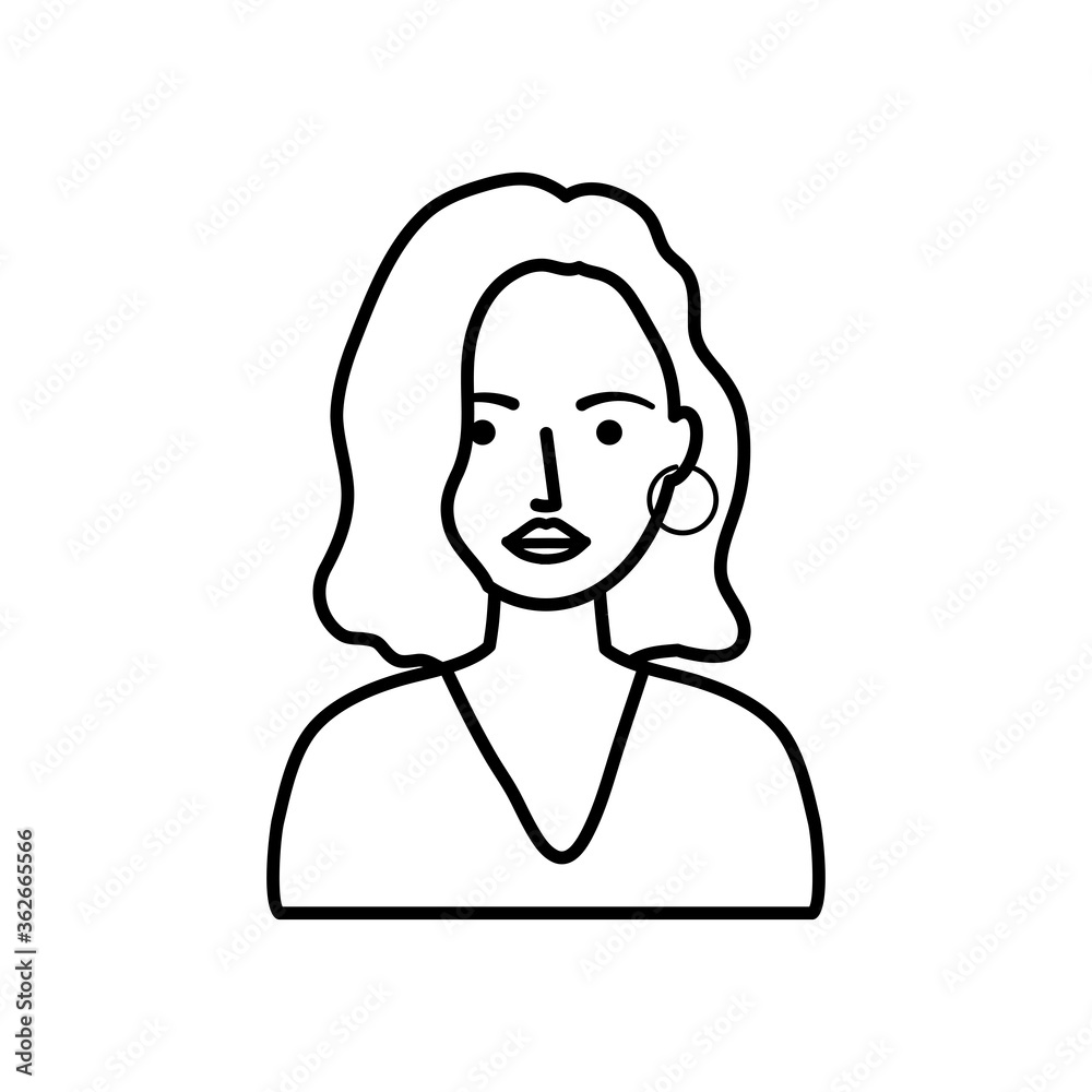 cartoon woman wearing hoops earrings, line style cartoon woman wearing hoops earrings, line style