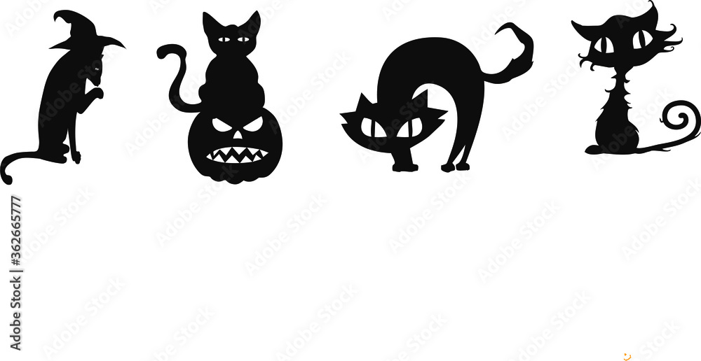 Fototapeta premium Halloween cats on white background. Vector illustration,