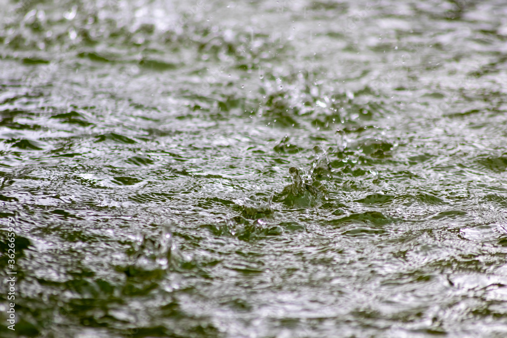 Raindrops falling to the floor in heavy rain day into a puddle on an splashy country road in spring offer a refreshing water shower for plants and trees after an absolute drought and meagerness Raindrops falling to the floor in heavy rain day into a puddle on an splashy country road in spring offer a refreshing water shower for plants and trees after an absolute drought and meagerness