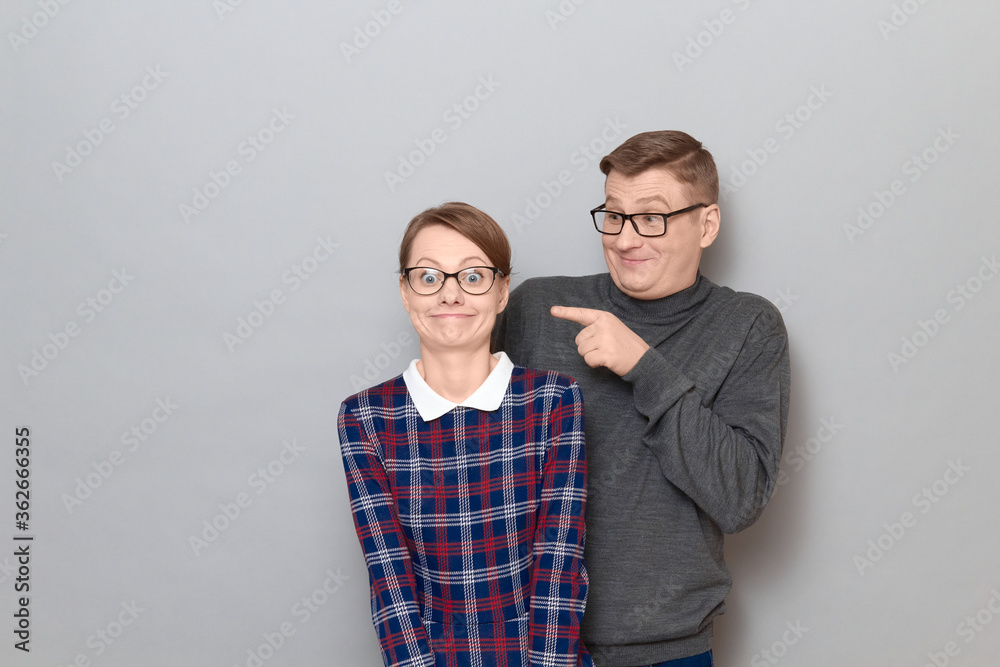 Funny weird man and woman are having fun and fooling around Funny weird man and woman are having fun and fooling around