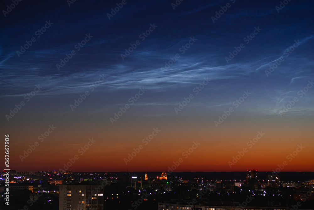 Silvery clouds over the city of Ryazan in summer. Silvery clouds over the Ryazan Kremlin