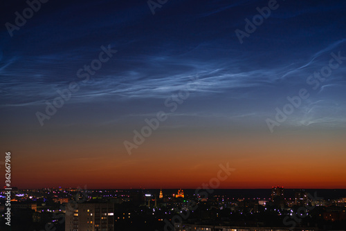 Silvery clouds over the city of Ryazan in summer. Silvery clouds over the Ryazan Kremlin