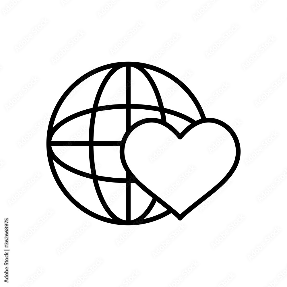 global sphere and heart icon, line style global sphere and heart icon, line style