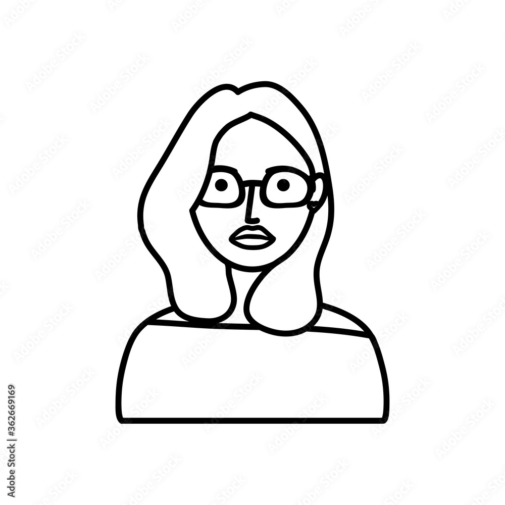 cartoon woman with glasses, line style cartoon woman with glasses, line style