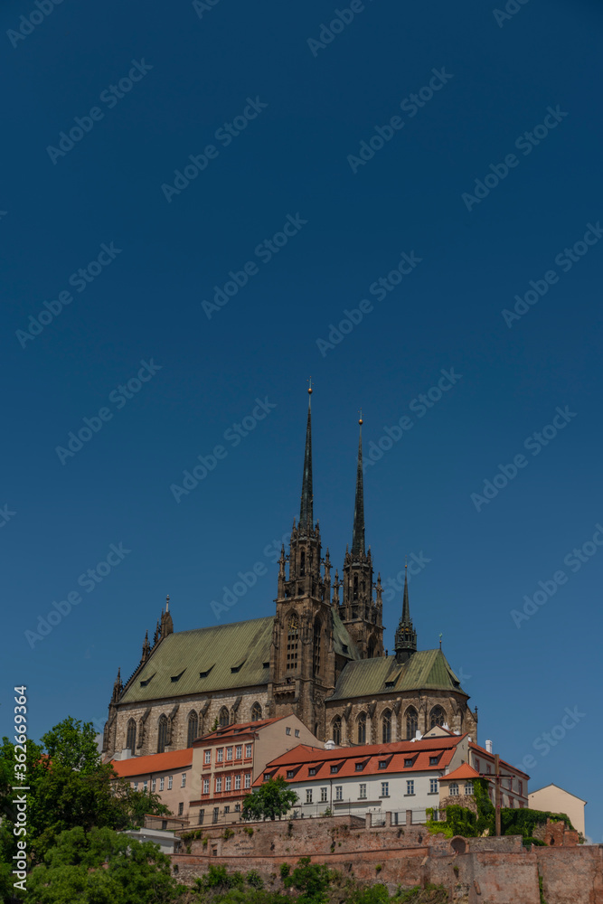 Cathedral in Brno city in south Moravia region in blue sky sunny day