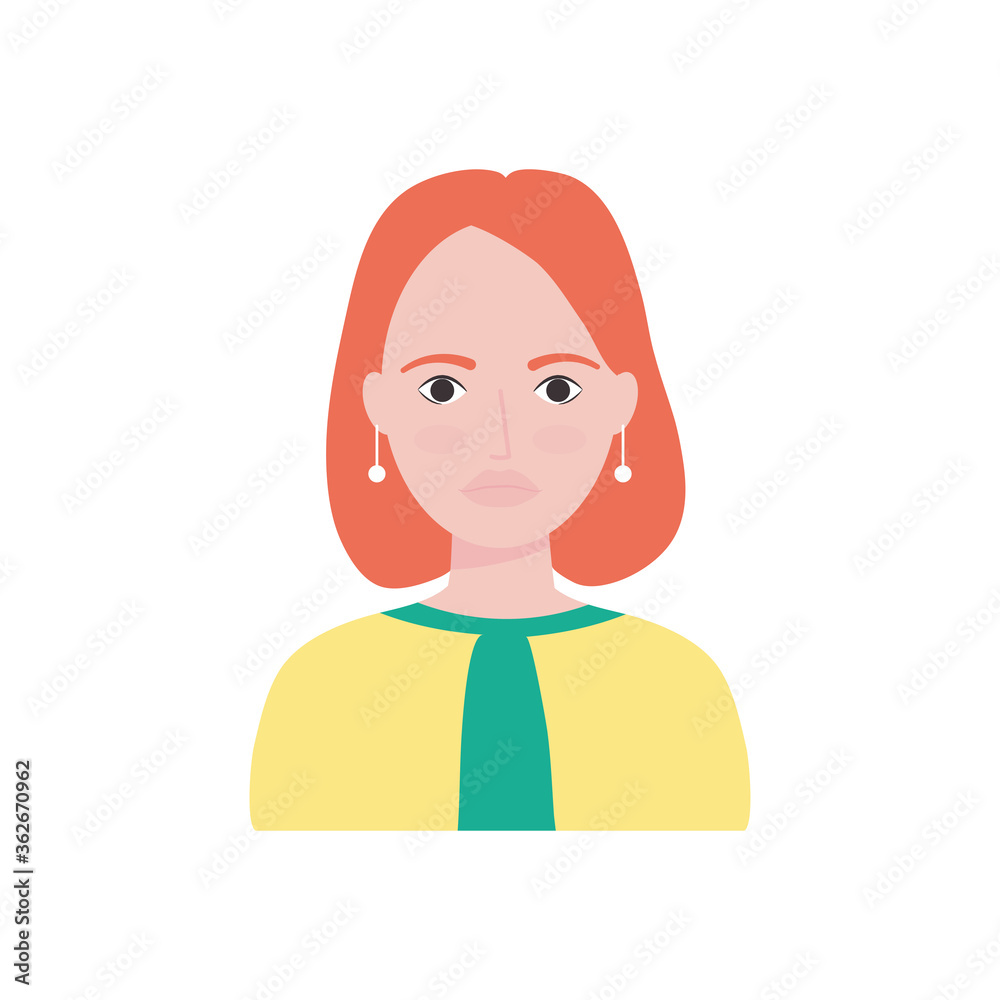 cartoon adult woman wearing earrings, flat style cartoon adult woman wearing earrings, flat style